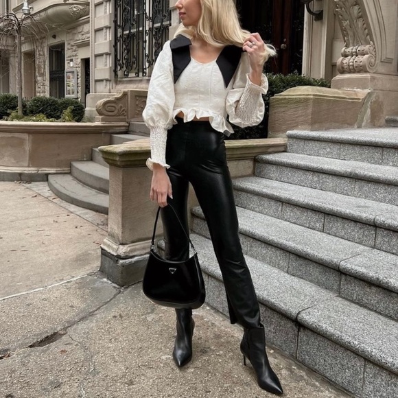 Zara limited edition sheep leather kick flare pants black - Picture 4 of 16